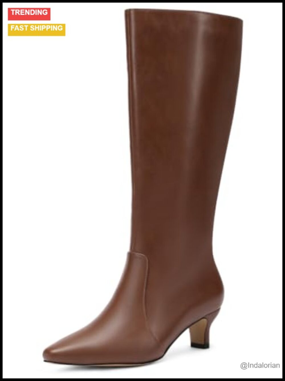 Wide Calf Knee High Boots Kitten Heel Pointed Toe Faux Leather Hidden Elastic